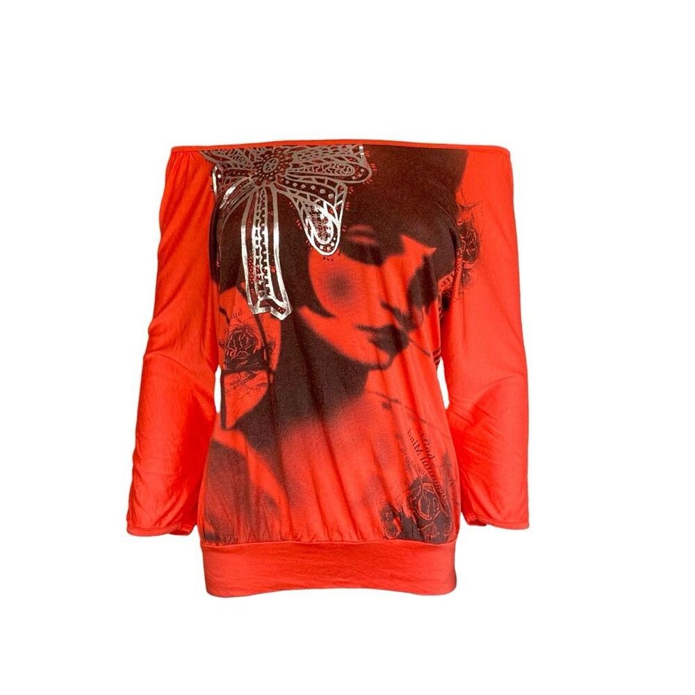 90s vintage graphic off-the-shoulder top